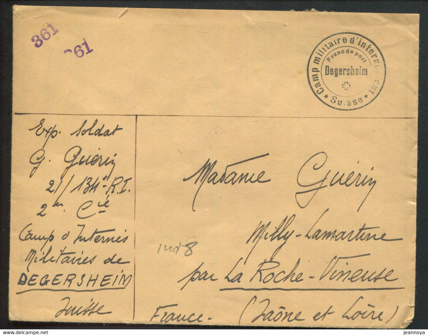 SUISSE - LETTRE OBL. " CAMP MILITAIRE D'INTERNEMENT / FRANC DE PORT / DEGERSHEIM / SUISSE " EN 1940 - TB - Annullamenti