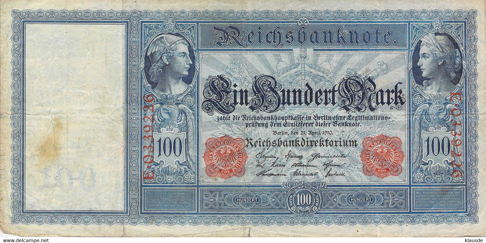 100 Mark Reichsbanknote VG/G (IV) - 100 Mark