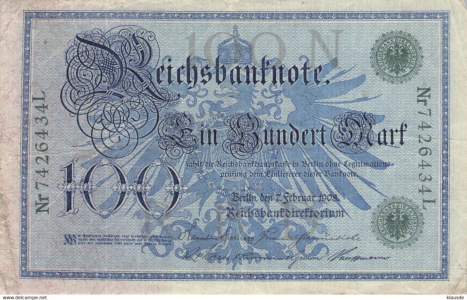 100 Mark Reichsbanknote VG/G (IV) - 100 Mark