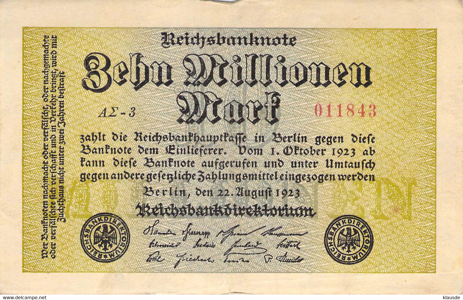 10 Mio Mark Reichsbanknote VF/F (III) - 10 Millionen Mark