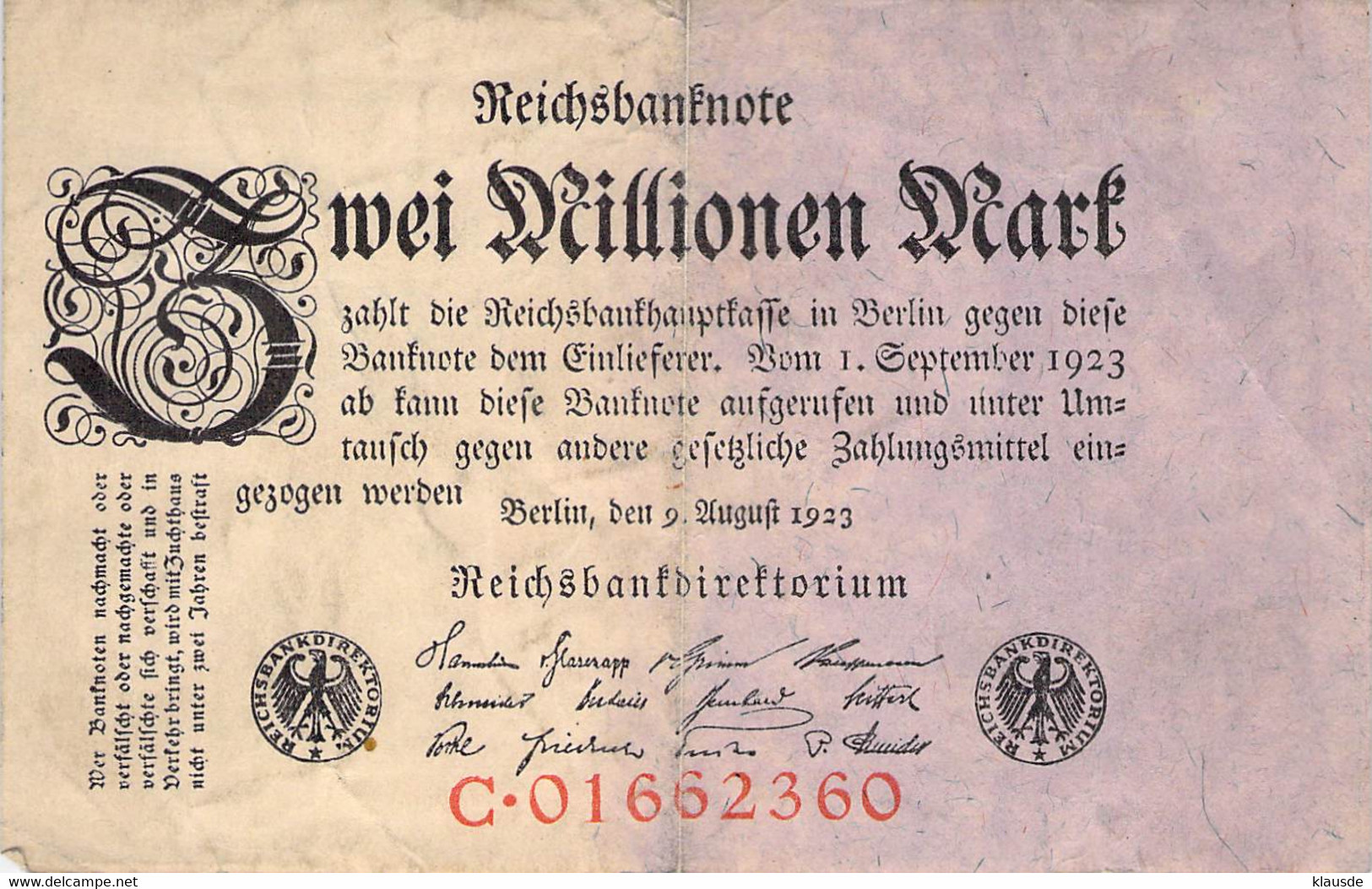 2 Mio Mark Reichsbanknote VF/F (III) - 2 Miljoen Mark