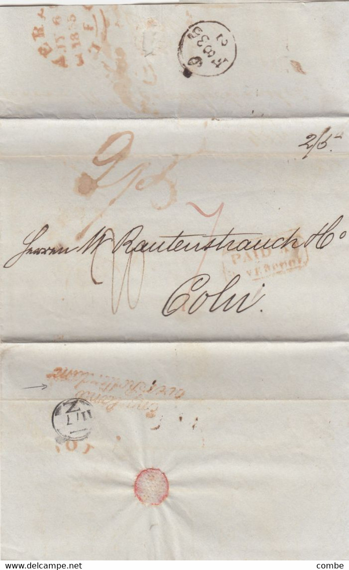 UK LETTER. 6 JUIL 35. RED CANCEL ENGELAND OVER ROTTERDAM. PAID LIVERPOOL   CX TO COLN PRUSSIA. MULTIPLE DUE - ...-1840 Prephilately