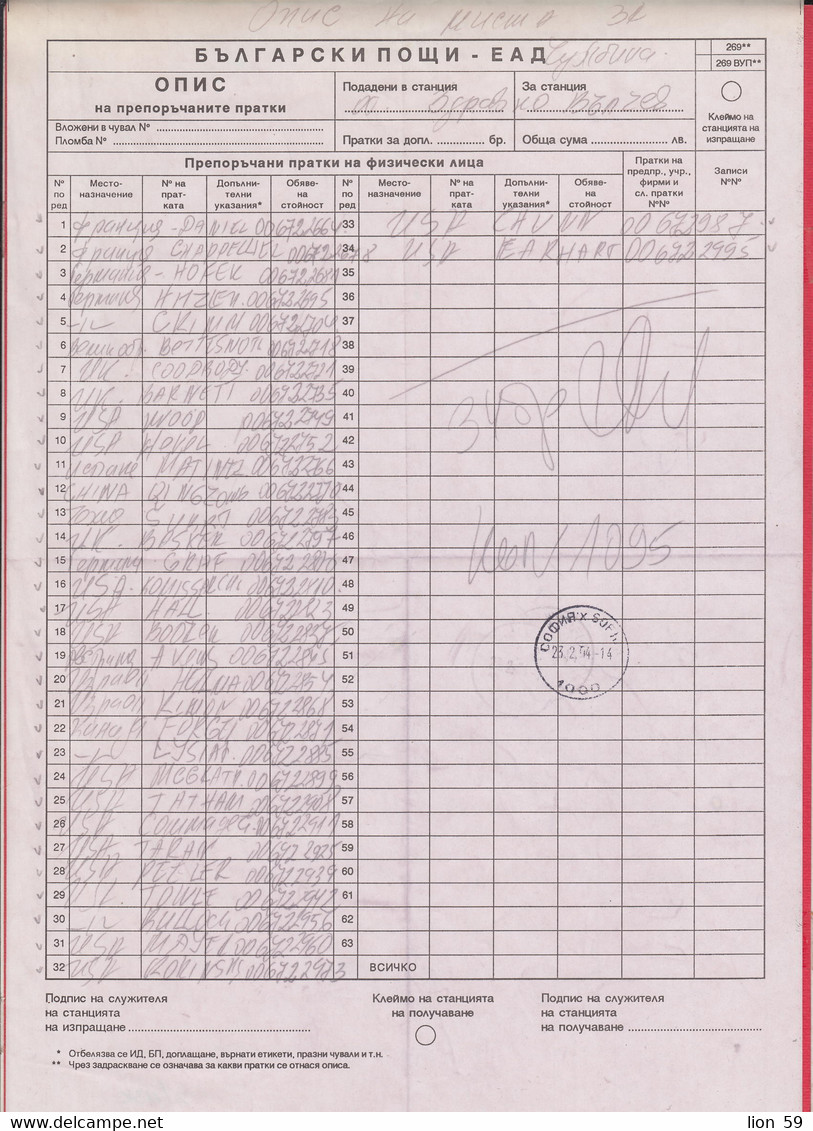 113K2 / Bulgaria 2004 Form 269** - Bulgarian Post - List Of Registered Items , Bulgarie Bulgarien - Covers & Documents