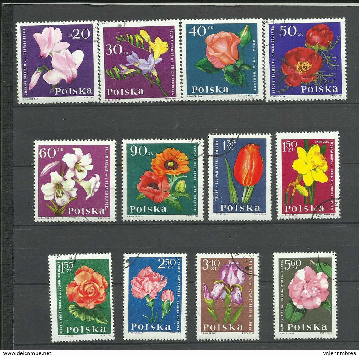 Pologne   YT  Oblitérés 1394/405 Fleurs Flowers  Rose Pivoines     Poland Polska Polen - Autres & Non Classés