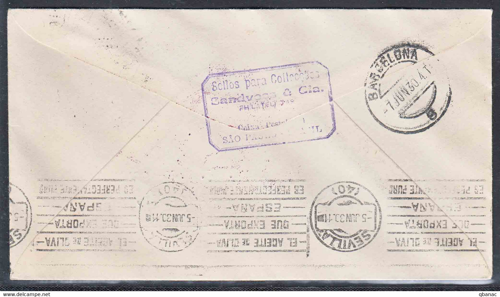 Brazil 1930 Condor Zeppelin Mi#Zp.1 Pair, Cover From Brazil Via USA To Spain - Briefe U. Dokumente