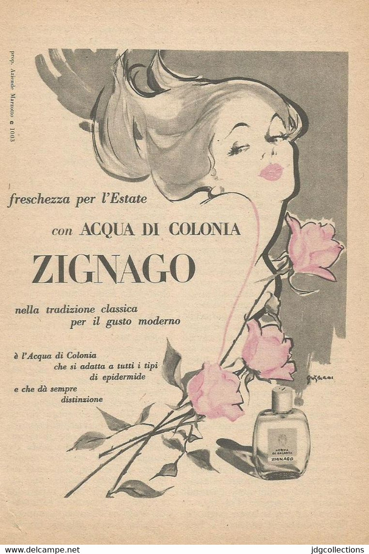 # ACQUA DI COLONIA ZIGNAGO 1950s Advert Pubblicità Publicitè Reklame Perfume Parfum Profumo Cologne Stork - Non Classés