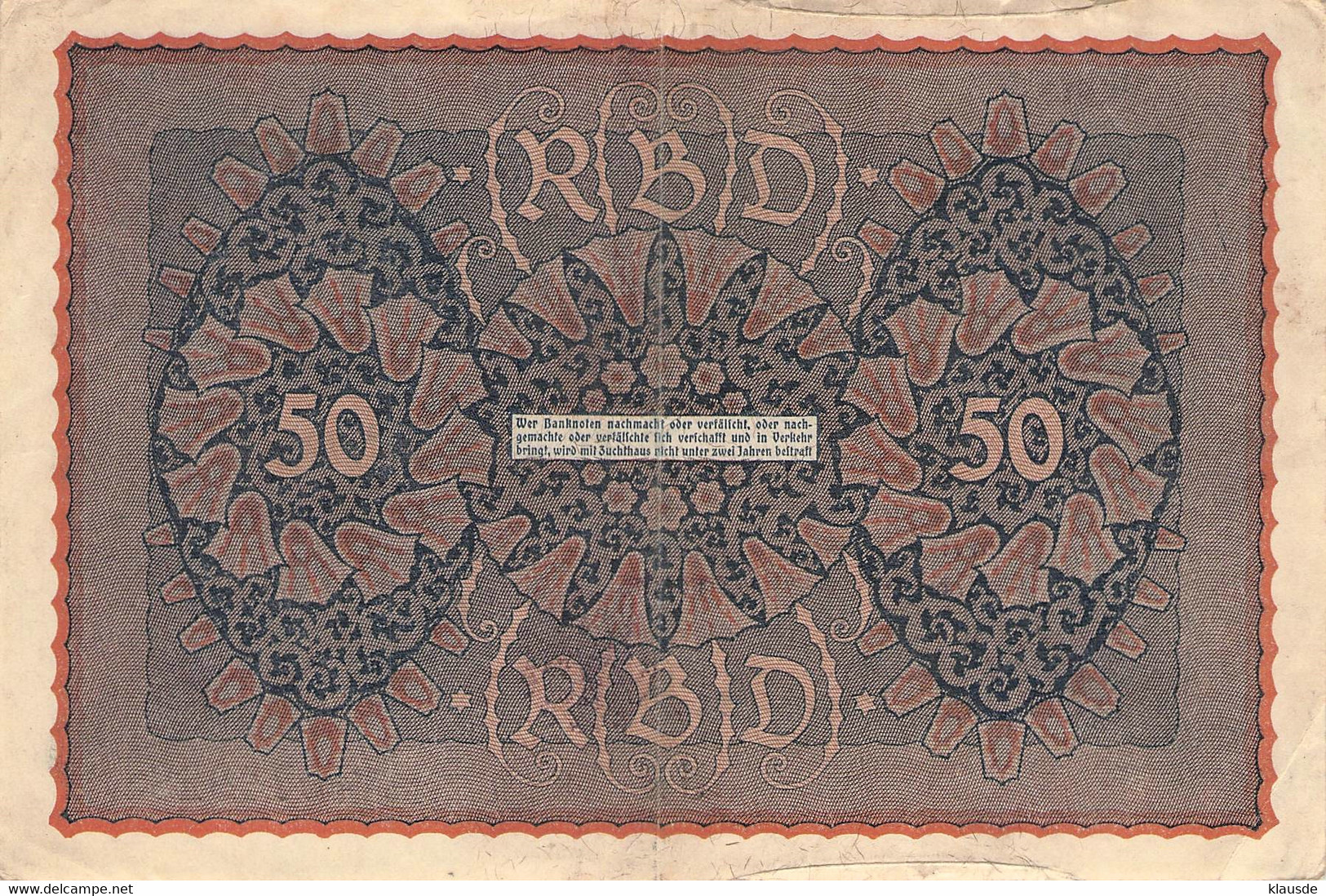 50 Mark 1919 Reichsbanknote VF/F (III) - 5 Mark