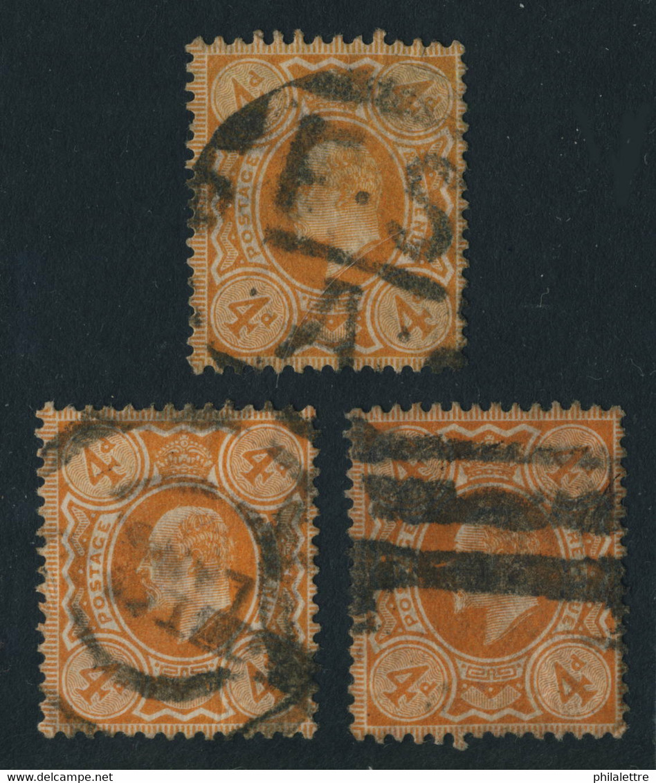 GB - KEVII 1910 - 3X SG M25(2)/SG240 4d PALE-ORANGE P.14 (DLR) FINE USED - Used Stamps