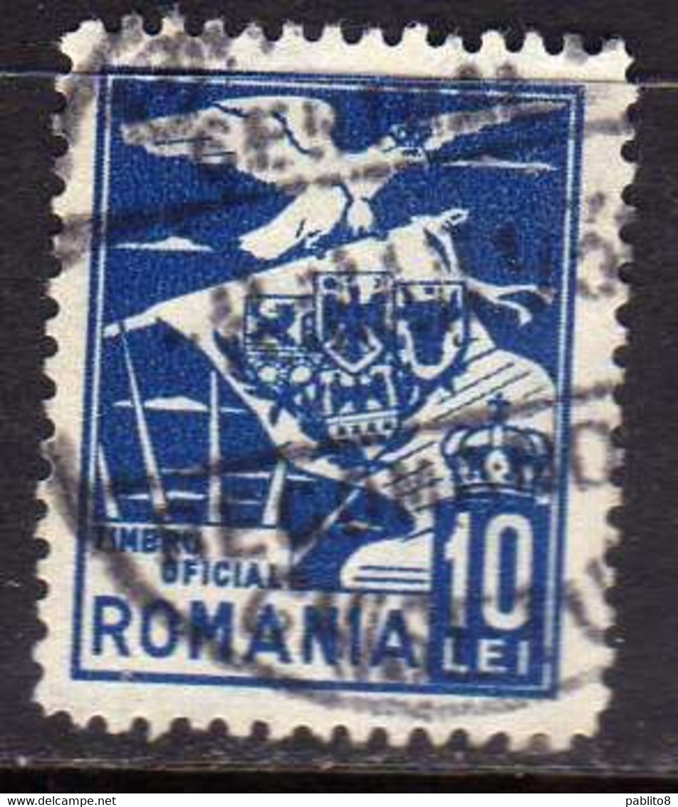 ROMANIA  ROMANA 1929 OFFICIAL STAMPS SERVICE SERVIZIO EAGLE CARRYING NATIONA EMBLEM 6L USATO USED OBLITERE' - Service