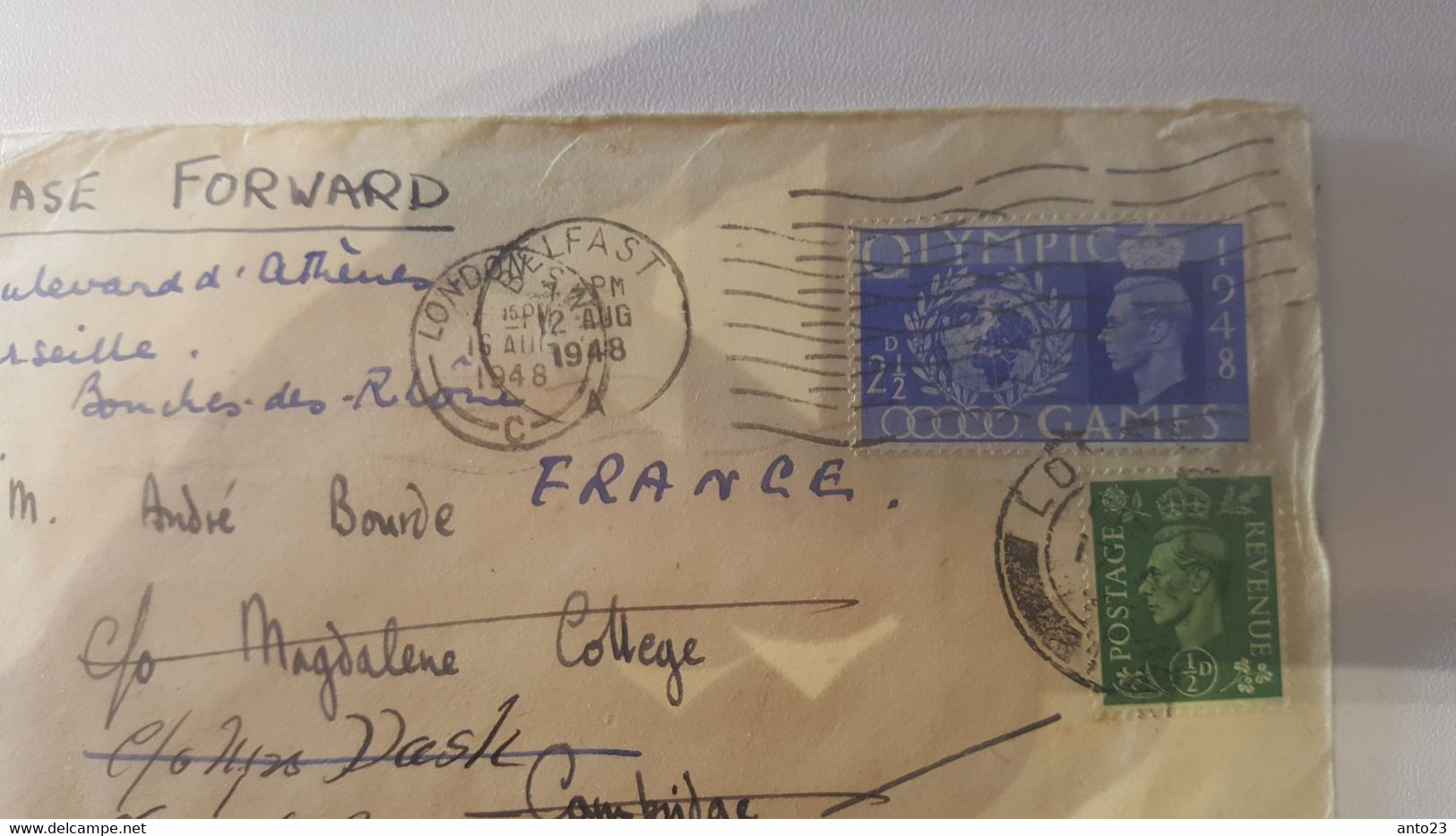 EIRE IRLANDE POUR LONDRES 1948 AVEC FORWARD MARSEILLE FRANCE - Briefe U. Dokumente