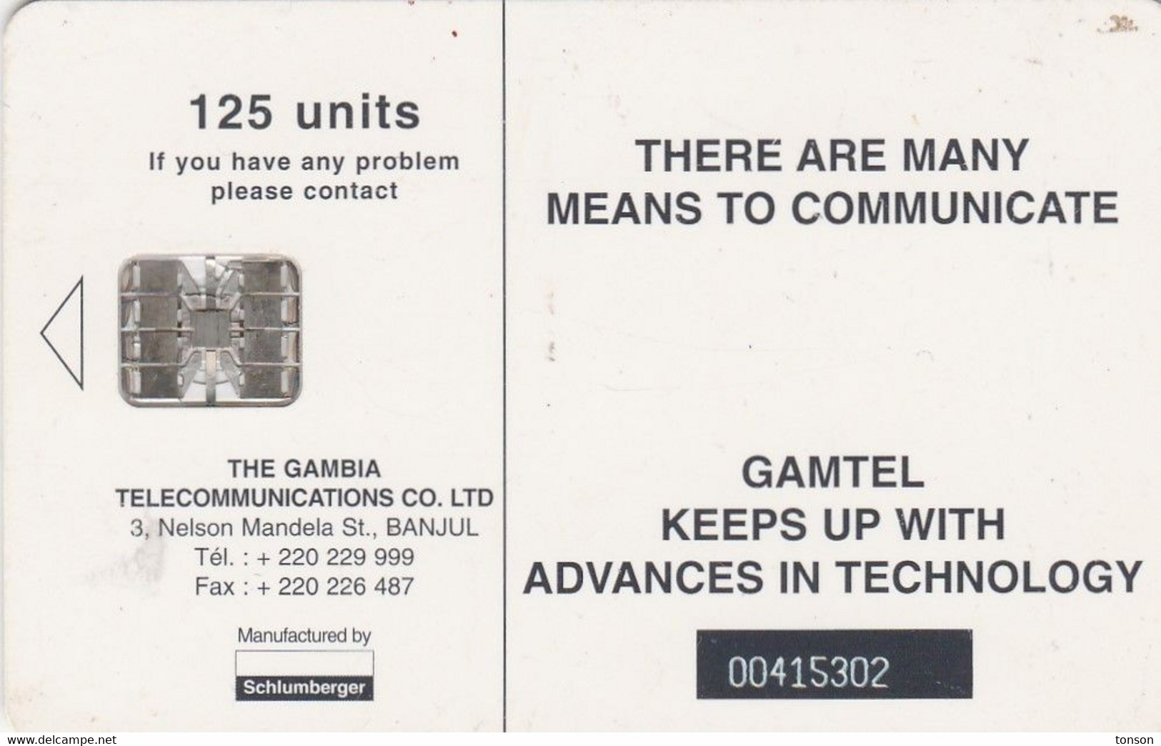 Gambia, GAM-10, 125 Units, Young Girl In Colourful Dress (Old Schlumberger Logo), 2 Scans.   12 Mm CN (long) - Gambia