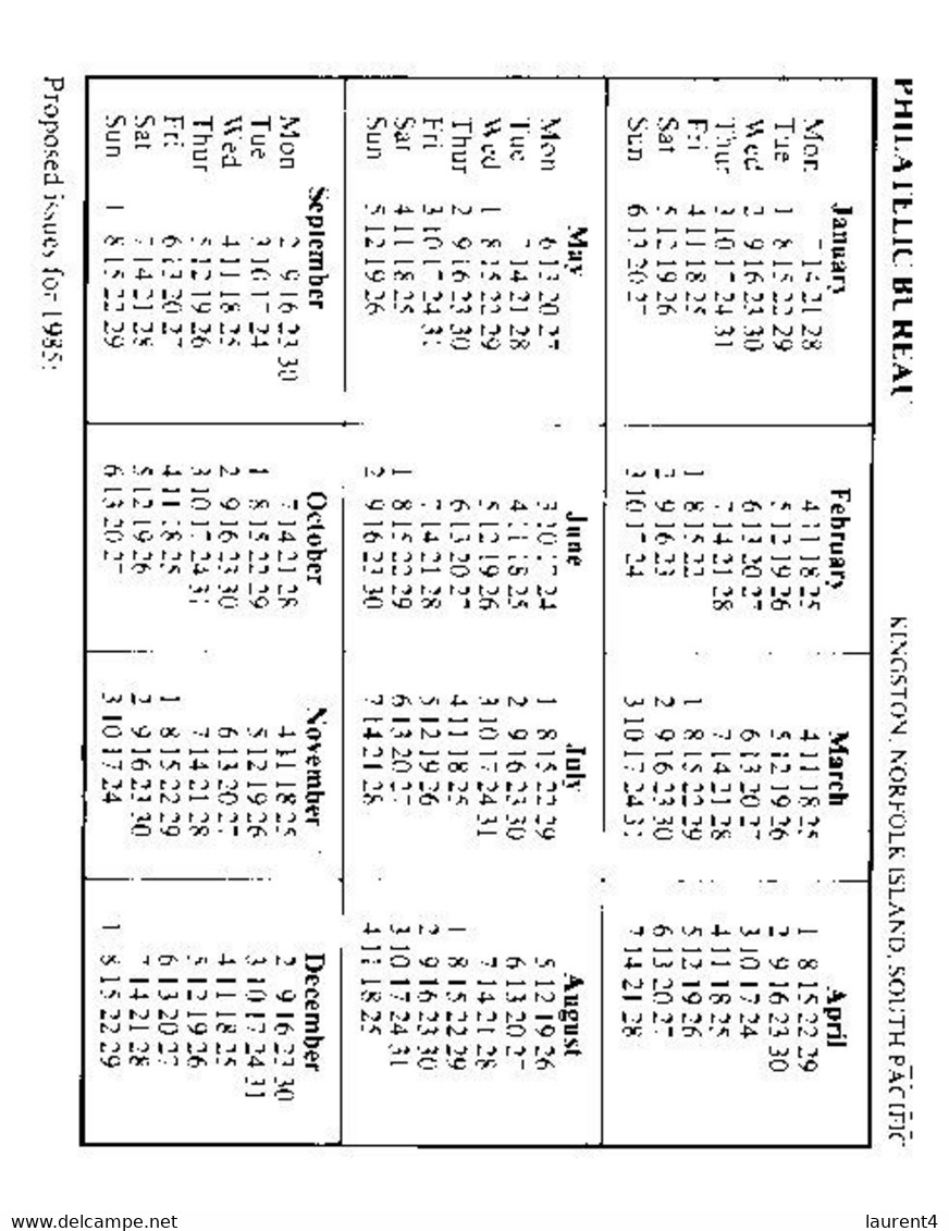 (BB 9) Norfolk Island - Pocket Calendars / Calendrier de Poche - 1985 & 1991 (2)
