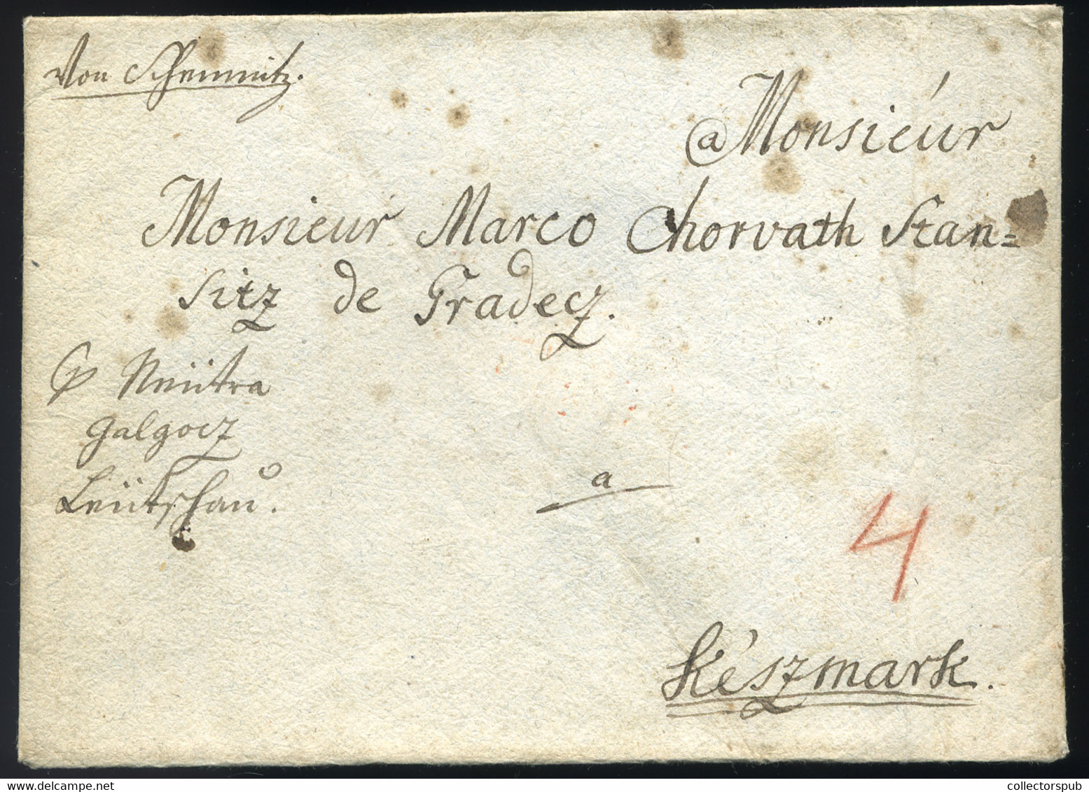 SELMECBÁNYA 1800-20. Cca. Kézírásos , Helyneves Boríték 4kr Portóval Késmárkra Küldve - ...-1867 Prephilately