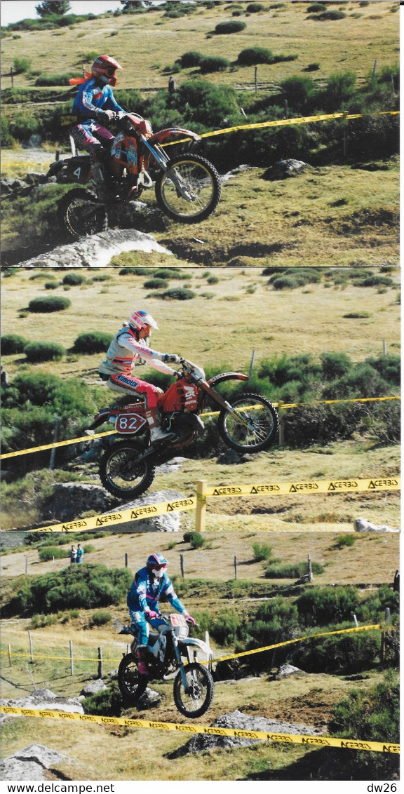 Lot De 3 Photos Sports, Motocyclisme - Moto Enduro (vers 1988) Alain Olivier, Gilles Lalay Et Rossi (vainqueur ) - Sport