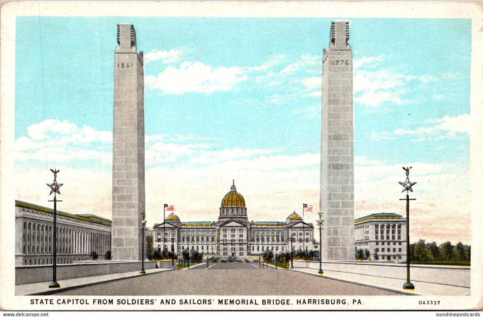 Pennsylvania Harrisburg State Capitol From Soldiers And Sailors Memorial Bridge Curteich - Harrisburg