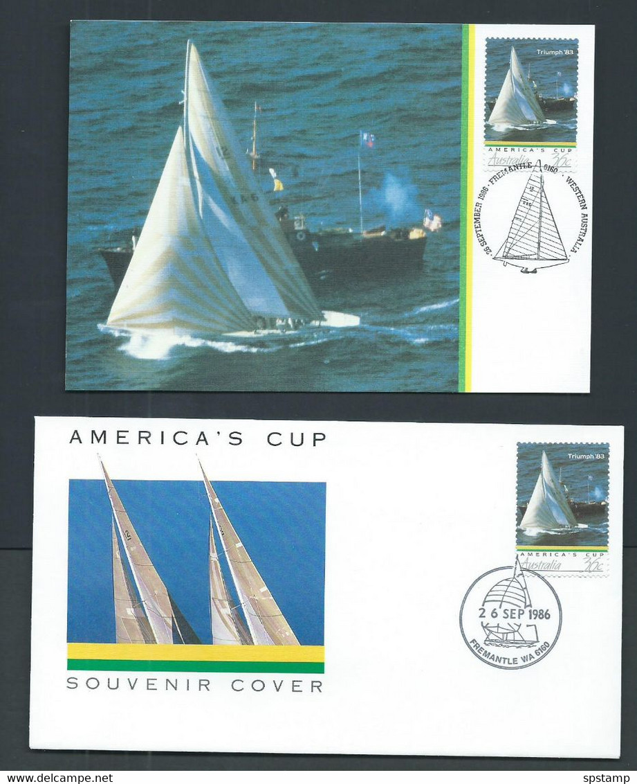 Australia 1986 Americas Cup Set 3 On FDC Official Unaddressed + APO Souvenir Cover & Postcard , Both FDI Cancels - Other & Unclassified