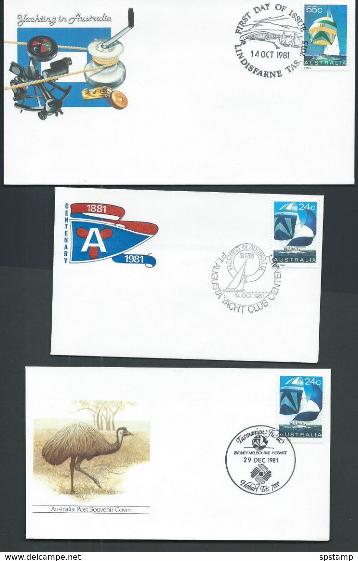 Australia 1981 Yachting Set Of 4 On FDC , 4 Singles On FDC (one Private) + 2 Covers Special Postmarks - Andere & Zonder Classificatie