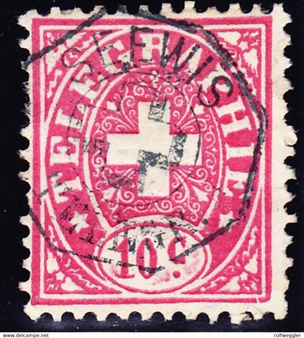 1881 10 C Faserpapier Gestempelt Seewis - Télégraphe