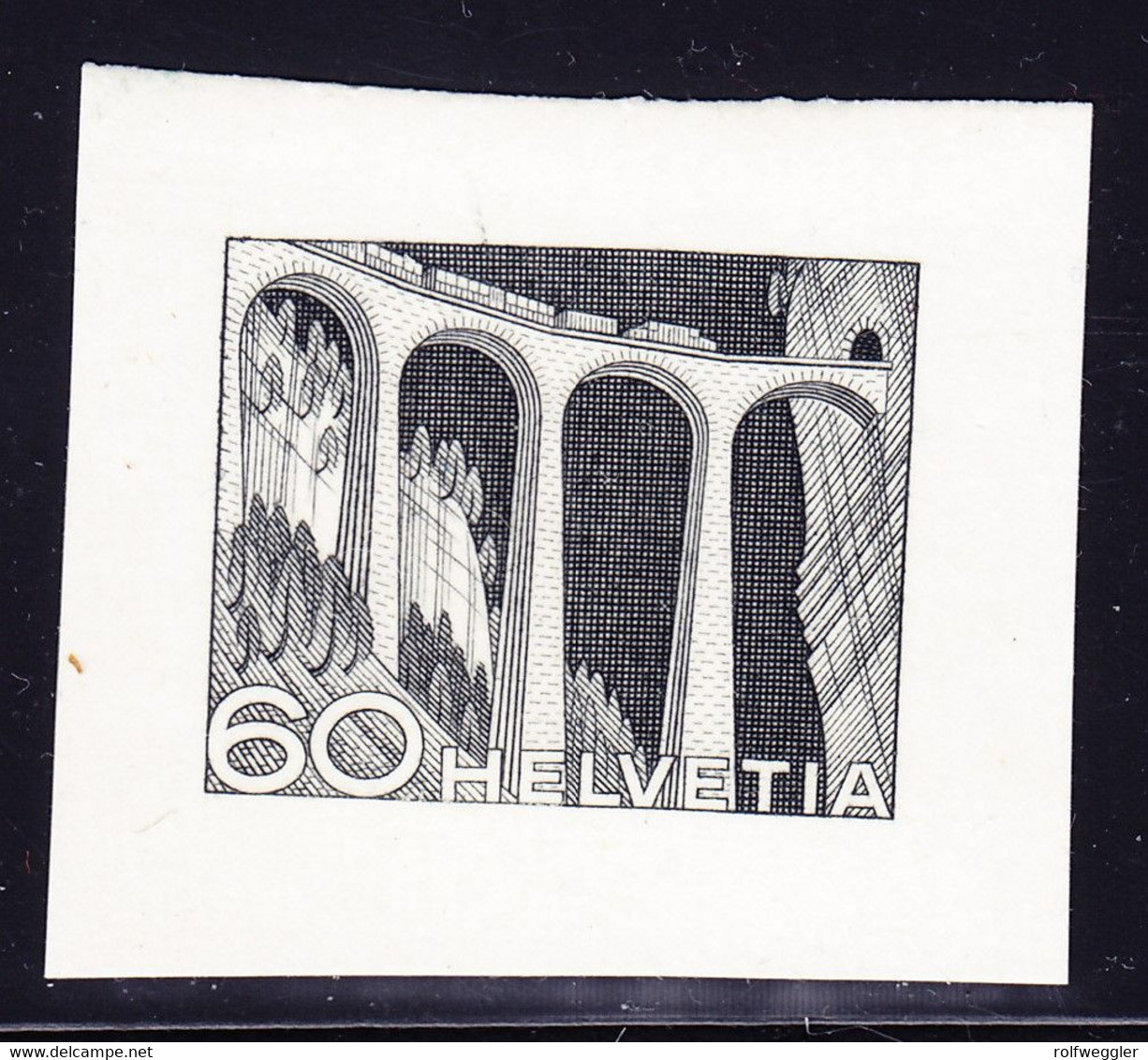 1949 Bahn-Viadukt 60 Rp. Probedruck Einzel Abzug In Schwarz/weiss Auf Kartonpapier. K. Bickel Archiv - Andere & Zonder Classificatie