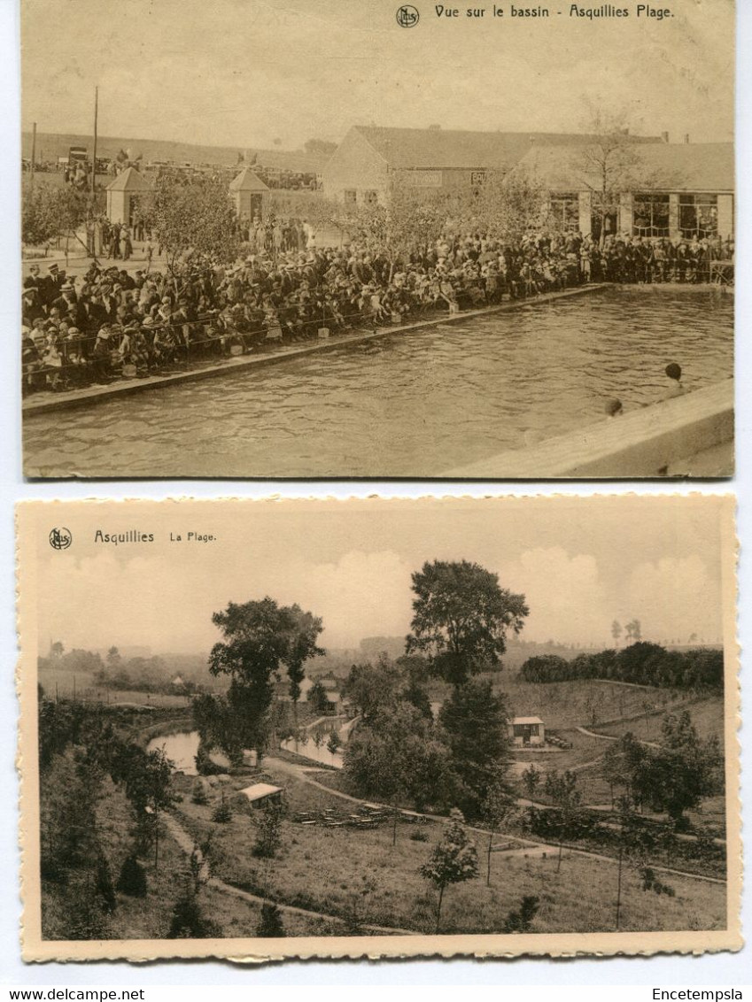 CPA - 2 Cartes Postales - Belgique - Asquillies (Plage) - Vue Sur Le Bassin - La Plage (DG15477) - Quévy