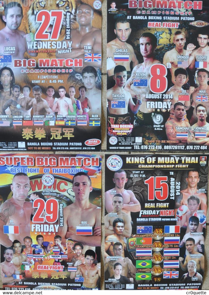 LOT De 4 AFFICHES COMBATS MUAYTHAI / THAILANDE 2014 - Habillement, Souvenirs & Autres