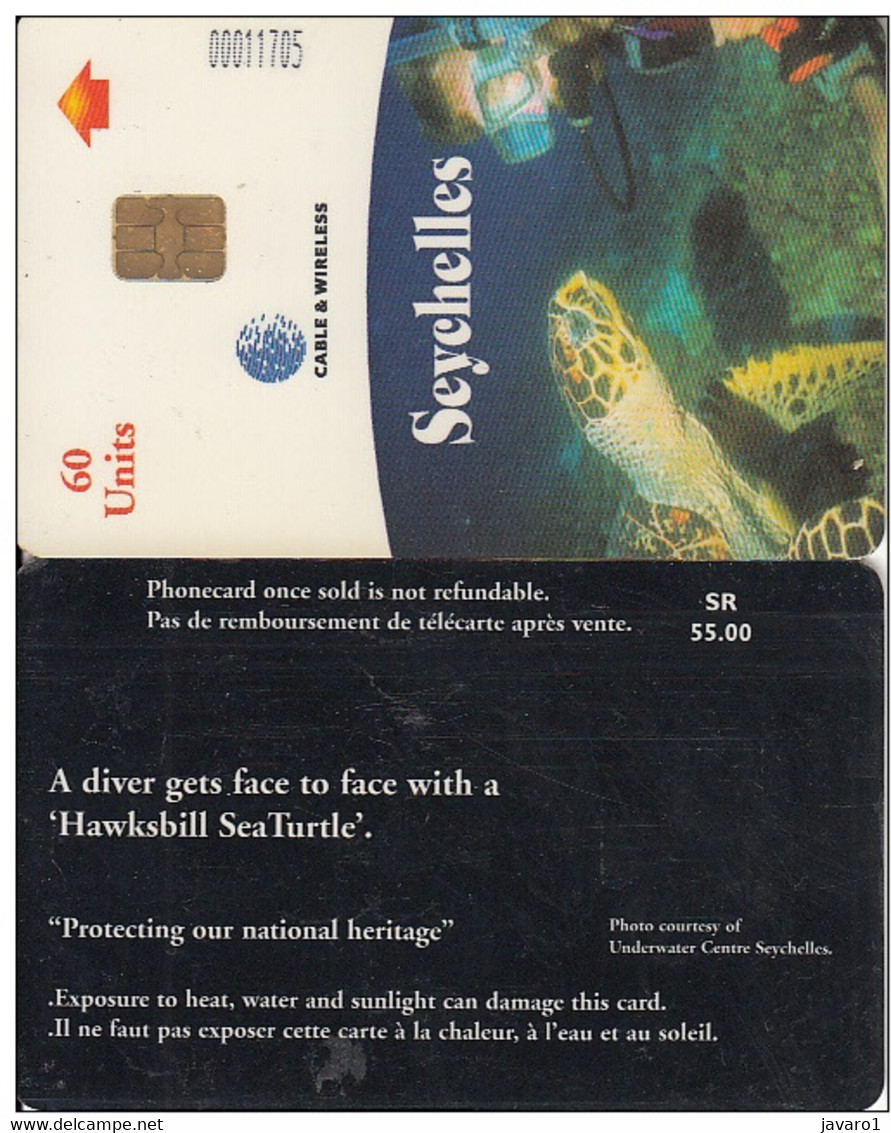 SEYCHELLES : SEYS01A 60 Diver And Turtle (chip) Rev. No Code USED - Seychelles