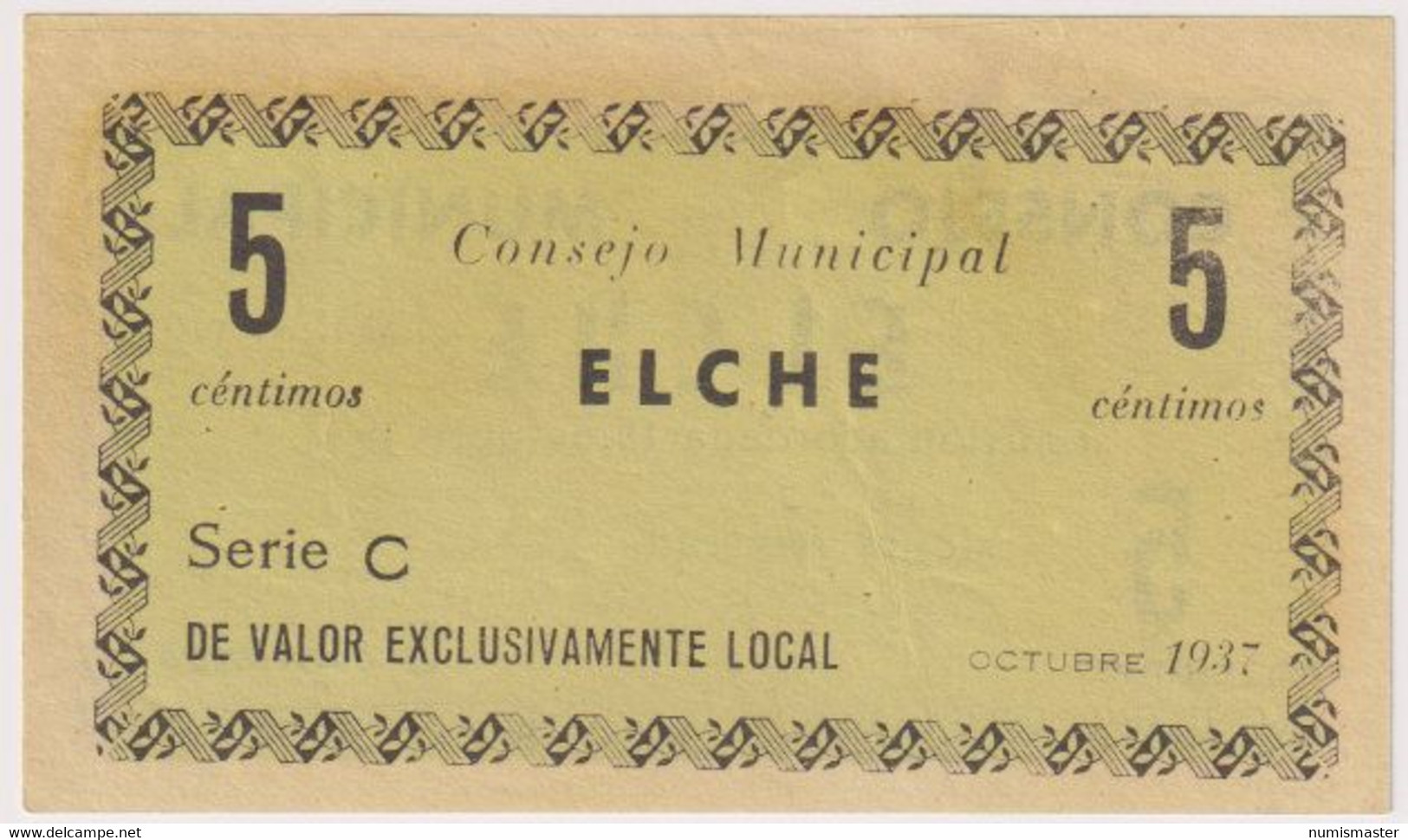 SPAIN , ELCHE 5 CENTIMOS 1937 AUNC - Sonstige & Ohne Zuordnung