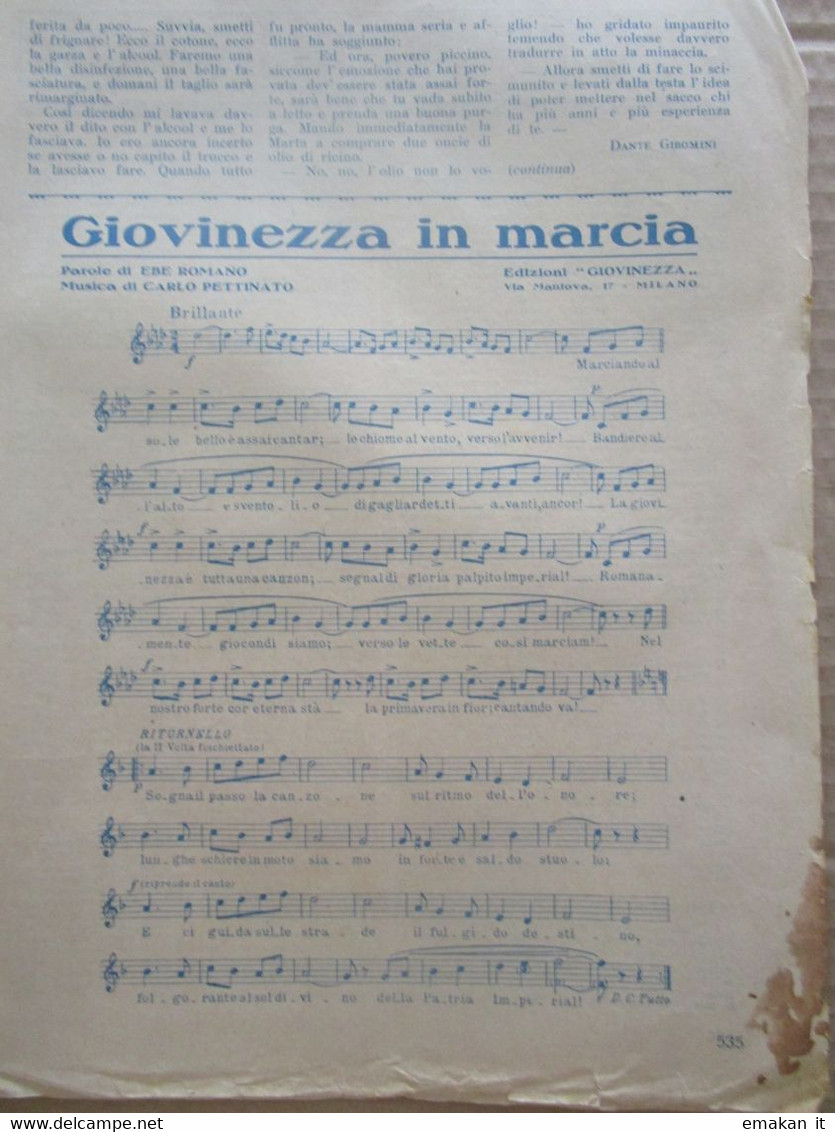 # LO SCOLARO N 34 / 1939 CORRIERE DEI PICCOLI STUDENTI / FOTO SPARTITO GIOVINEZZA IN MARCIA - Prime Edizioni