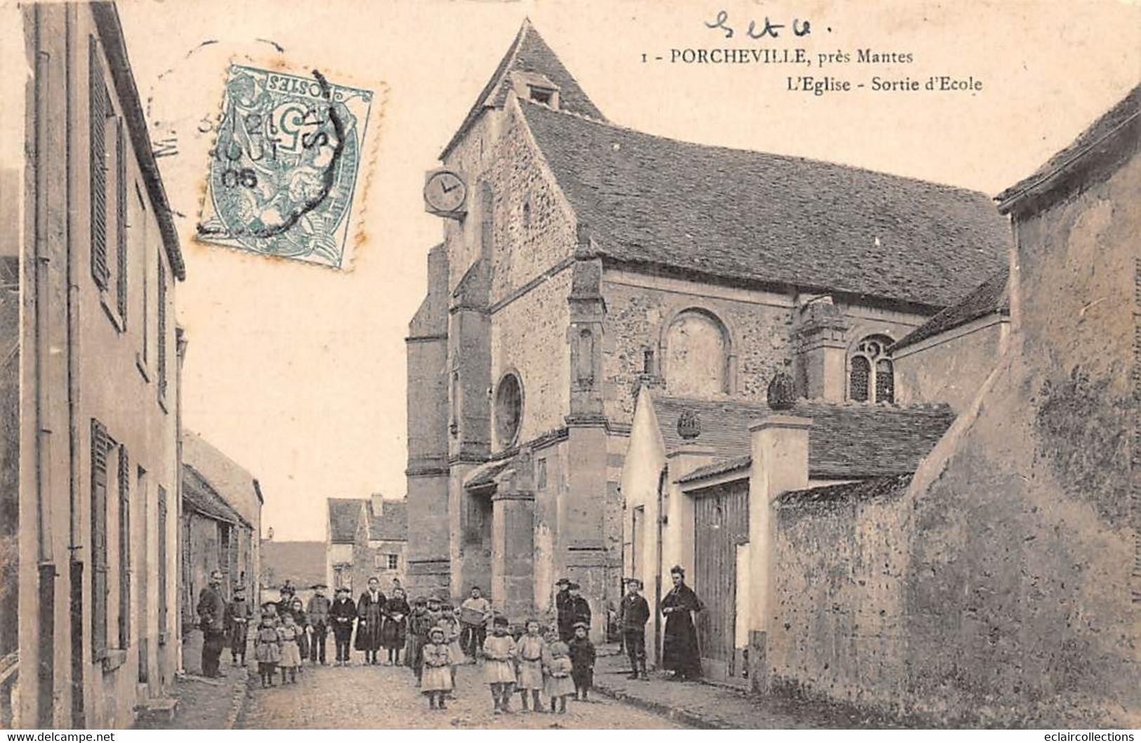 Porcheville       78       L'église Et Sortie D'école         (Voir Scan) - Porcheville