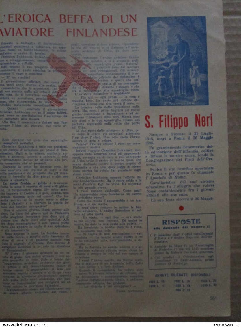# LO SCOLARO N 18 / 1940 CORRIERE DEI PICCOLI STUDENTI / BREVE ARTICOLO S. FILIPPO NERI - Primeras Ediciones
