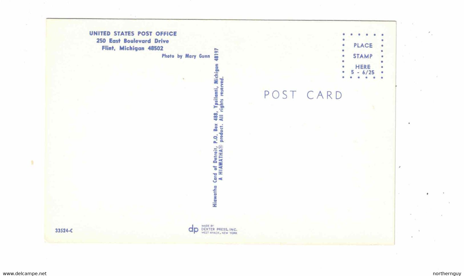 FLINT, Michigan, USA, U. S. Post Office, Old Chrome Postcard - Flint