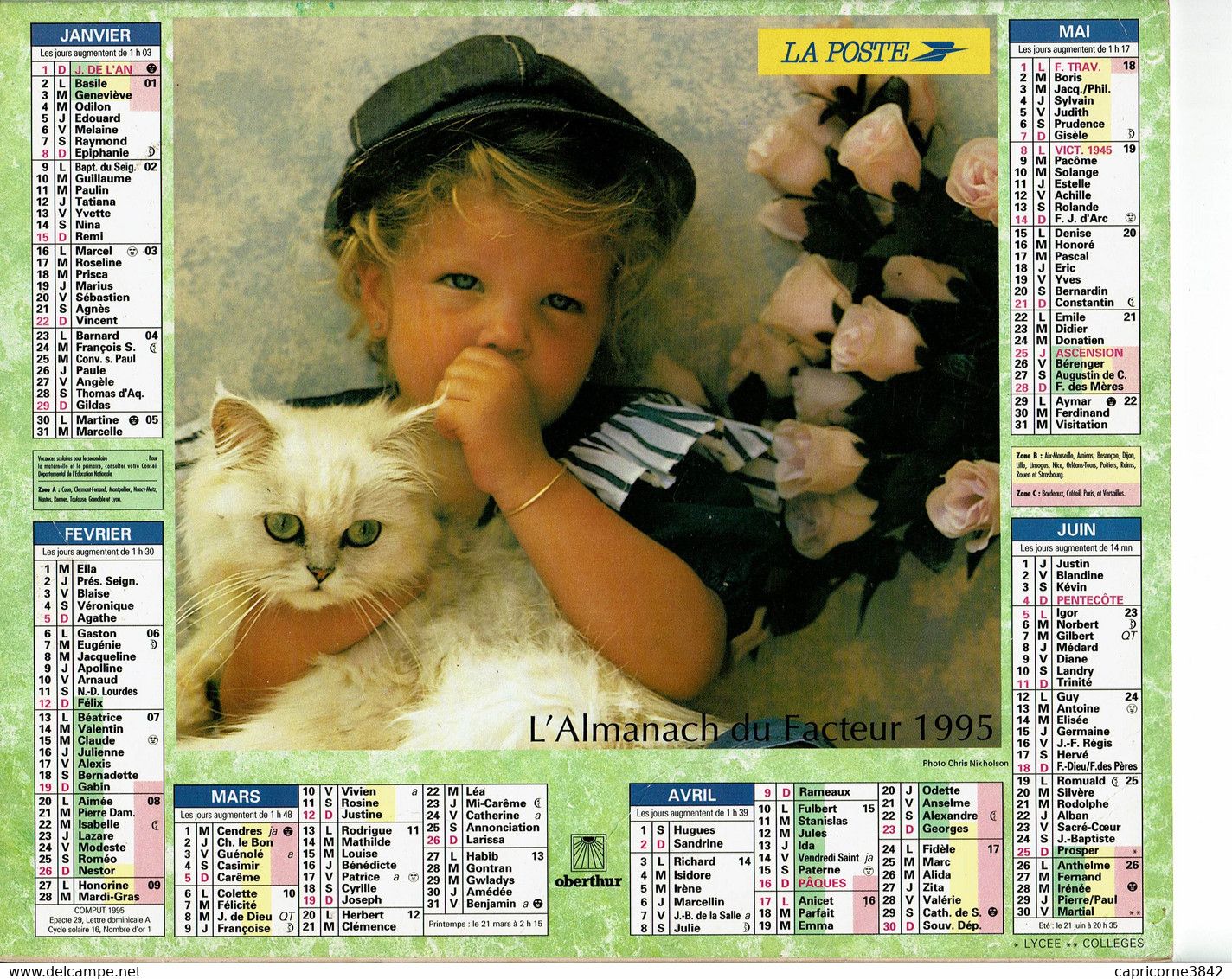 1995 - LES PETITS AMOUREUX Et L'ENFANT AU CHAT - Almanachs Oberthur - Groot Formaat: 1991-00