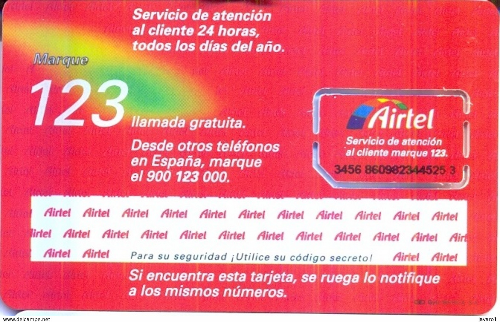 SPAIN GSM Card  : SPA41C 15 PIC AIRTEL MINT - Airtel