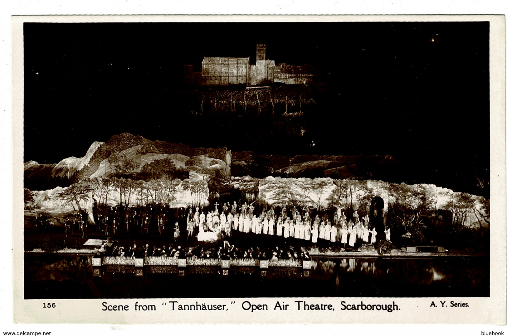 Ref 1433 -  Real Photo Postcard - Scarborough Open Air Theatre At Night - Tannhauser - Scarborough