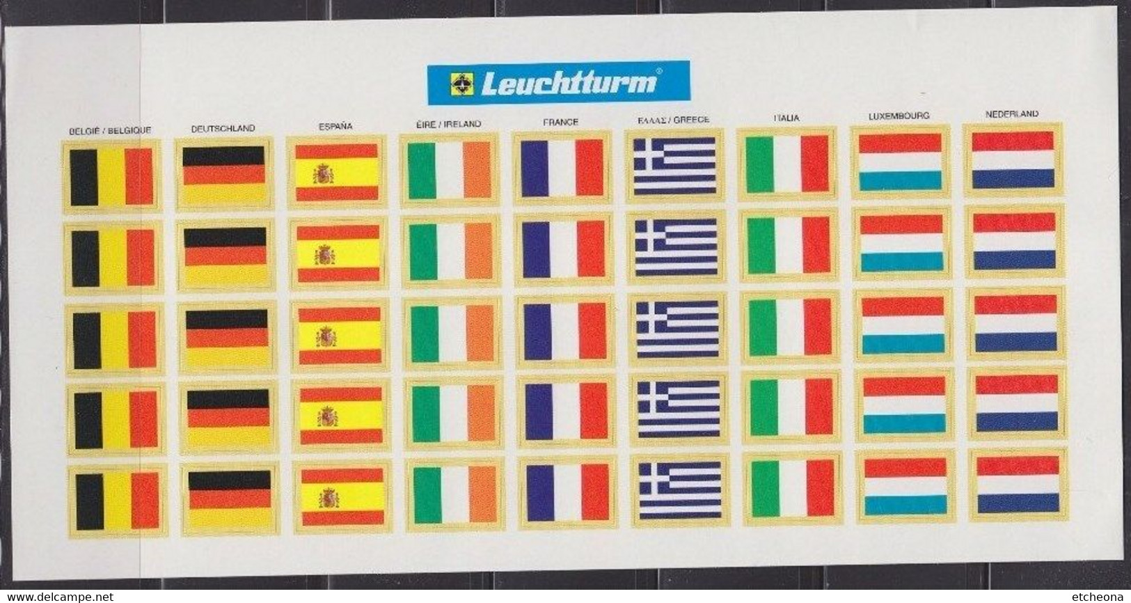 Planche 45 Vignettes Autocollantes 9 Drapeaux Différents Leuchtturm Belgique Allemagne Espagne Irlande France Grèce.. - Andere & Zonder Classificatie