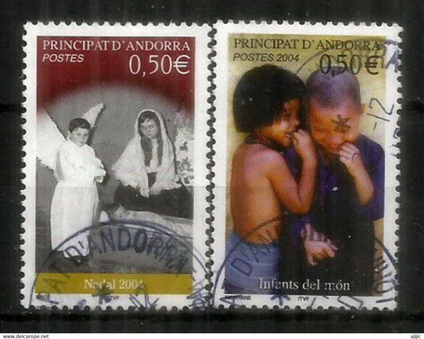 Crèche Vivante,les Enfants Du Monde,  2 Timbres Oblitérés, 1 ère Qualité - Gebraucht