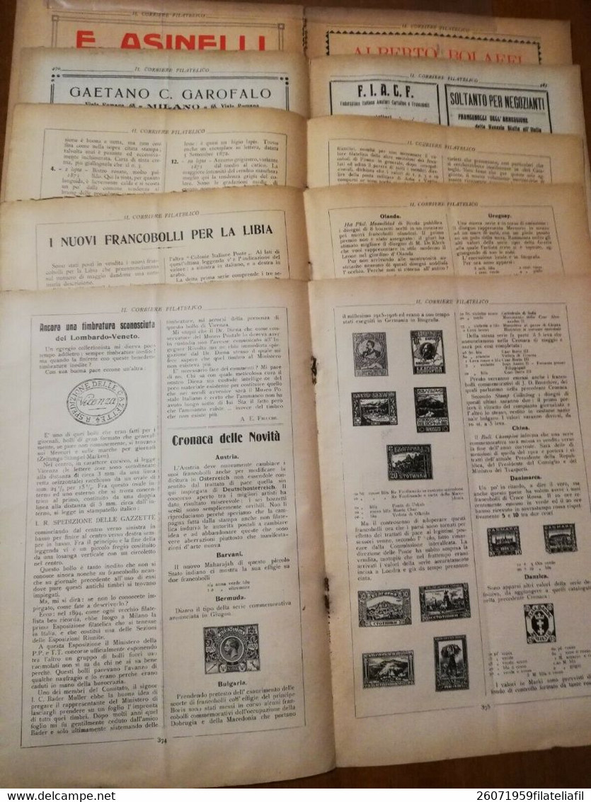 IL CORRIERE FILATELICO ANNO III AGOSTO 1921 N. 8 RIVISTA MENSILE ILLUSTRATA - Italien (jusque 1940)