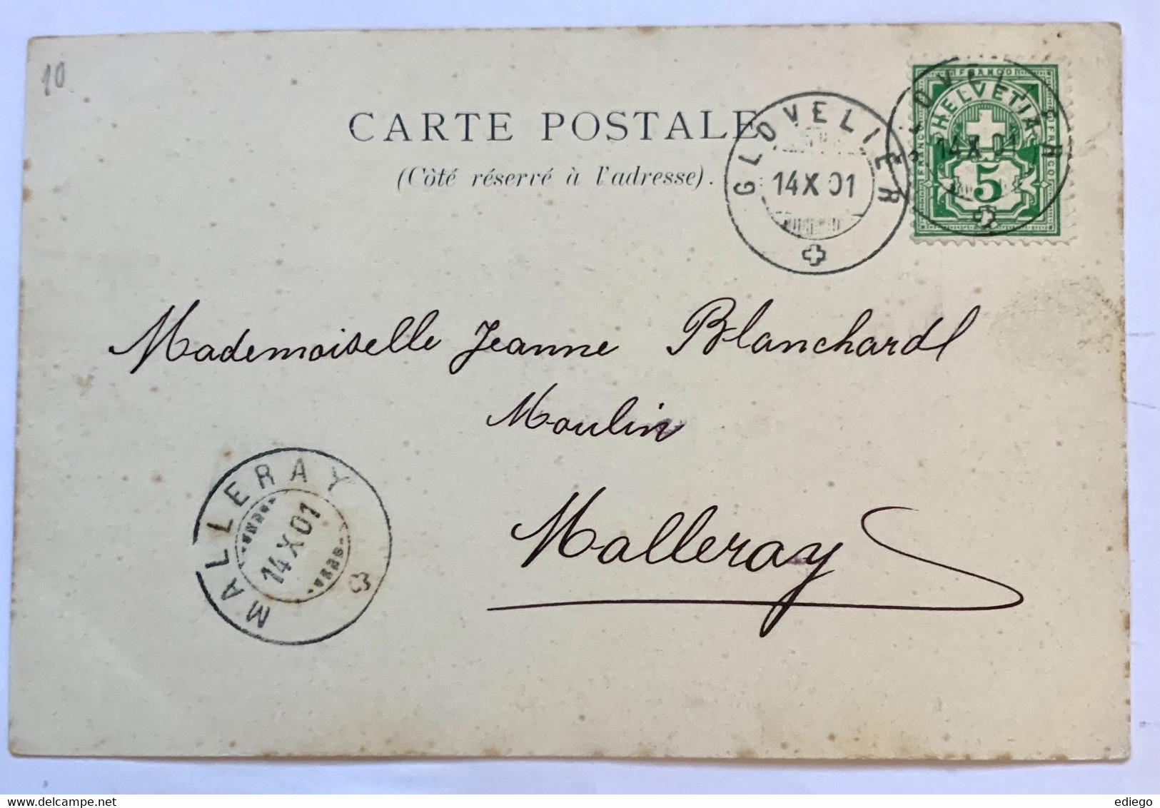 5 X CARTES ANCIENNES AVEC FEMMES, FABLE DE LA CIGALE ET LA FOURMI - 1901 POSTE MALLERAY - GLOVELIER -PORRENTRUY