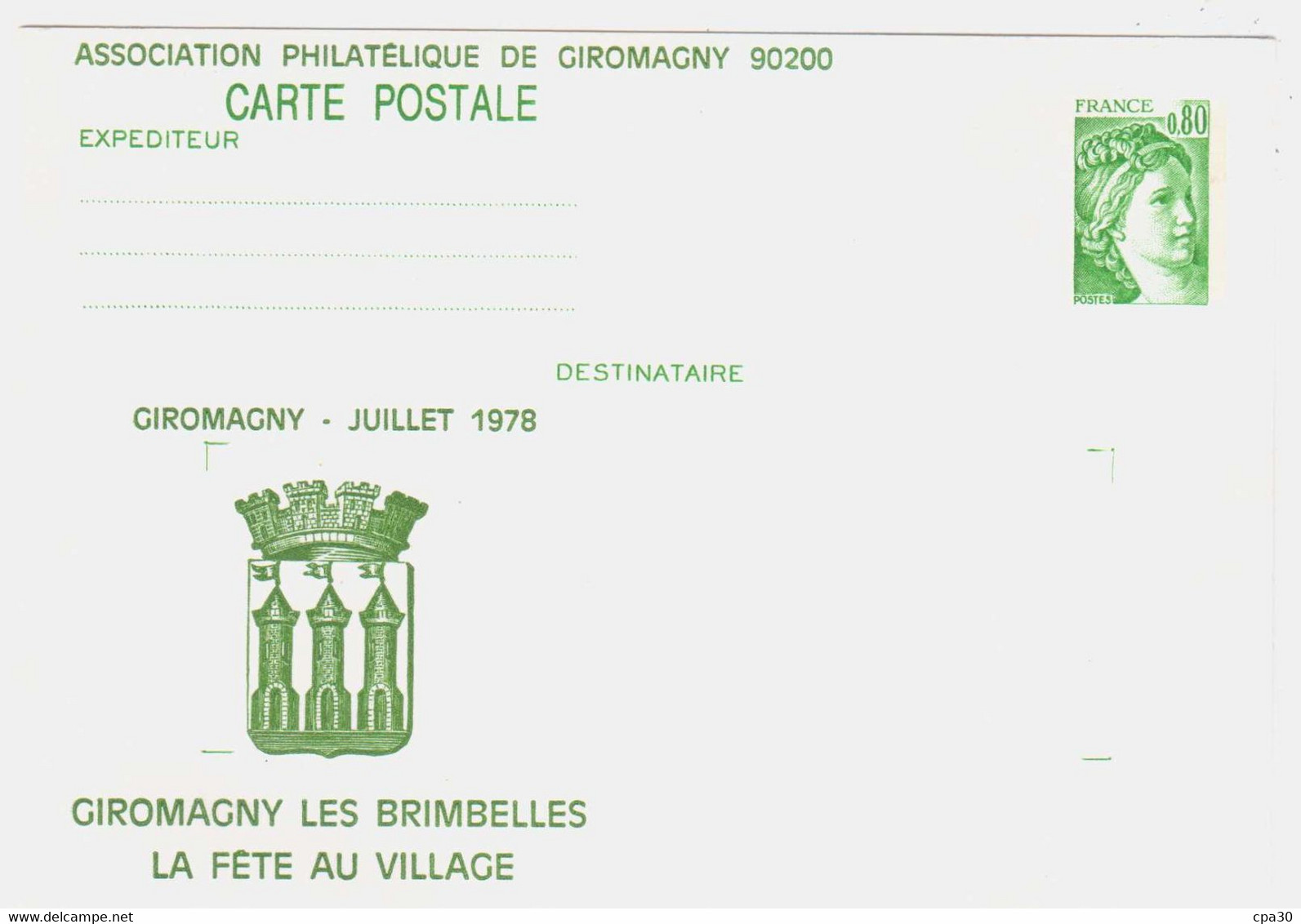 ENTIER POSTAL GIROMAGNY.LA FETE DU VILLAGE.ASSOCIATION PHILATELIQUE 1978 - Private Stationery