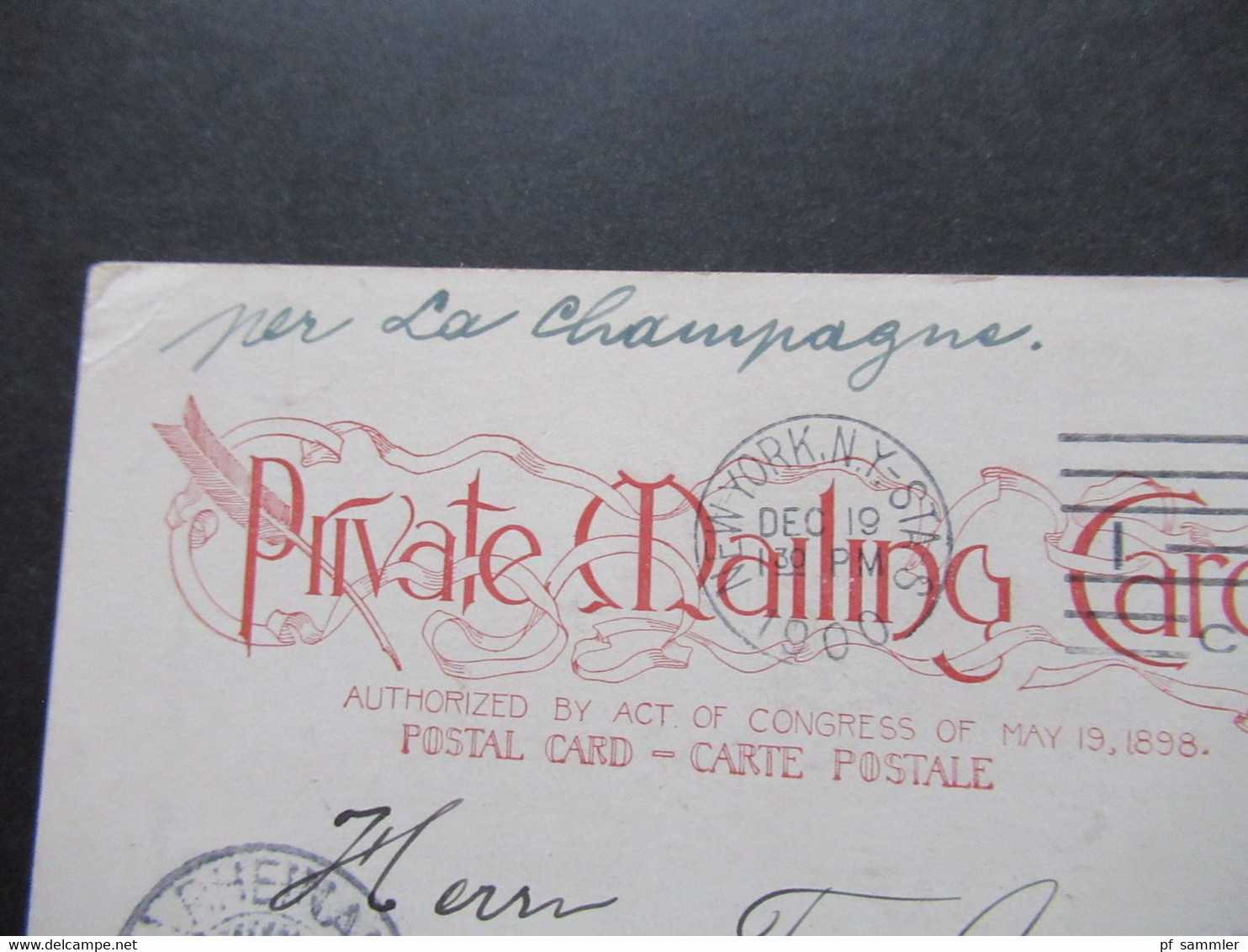 USA 1900 AK Park Row New York Arthur Strauss Inc. Per Transatlantik Passagierdampfer La Champagne Ank. Stp. 1.1.1901 - Cartas & Documentos