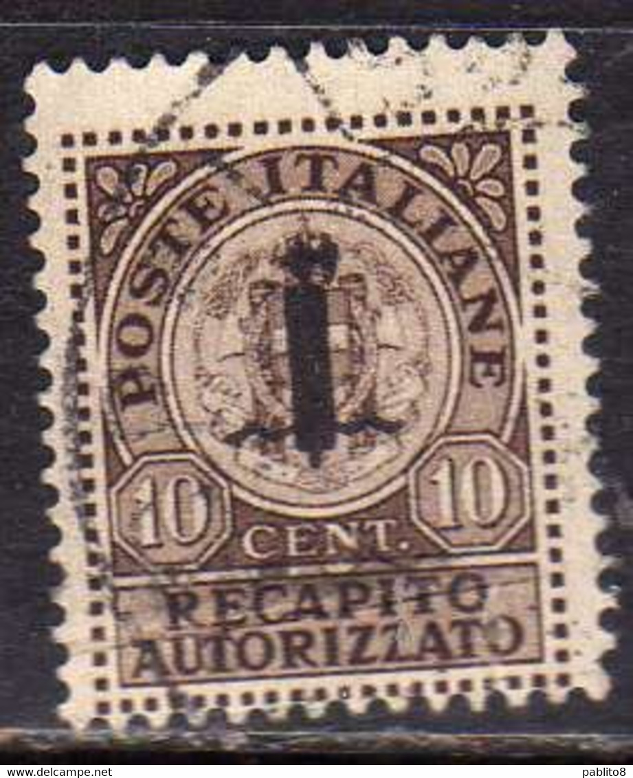 ITALIA REGNO ITALY KINGDOM 1944 REPUBBLICA SOCIALE ITALIANA RSI RECAPITO AUTORIZZATO CENT. 10c USATO USED OBLITERE' - Revenue Stamps