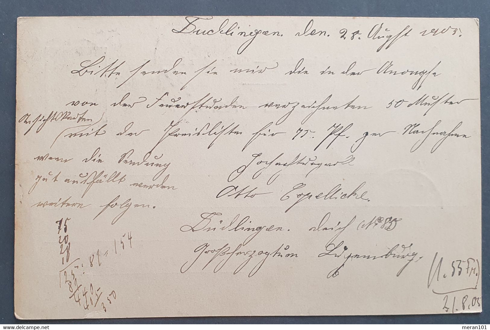 Luxemburg 1905, Ganzsache Postkarte DUDELANGE Gelaufen RHINOW - Andere & Zonder Classificatie