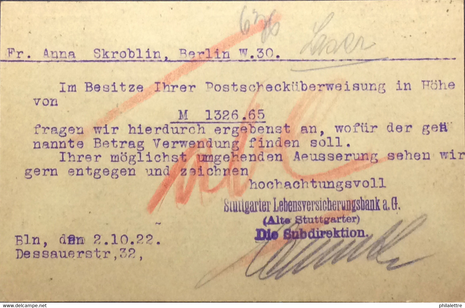 ALLEMAGNE / DEUTSCHLAND 1922 (1/10) Mi.148.II Auf Ortspostkarte Mi.P146 Aus Berlin Nach Berlin - Cartas & Documentos