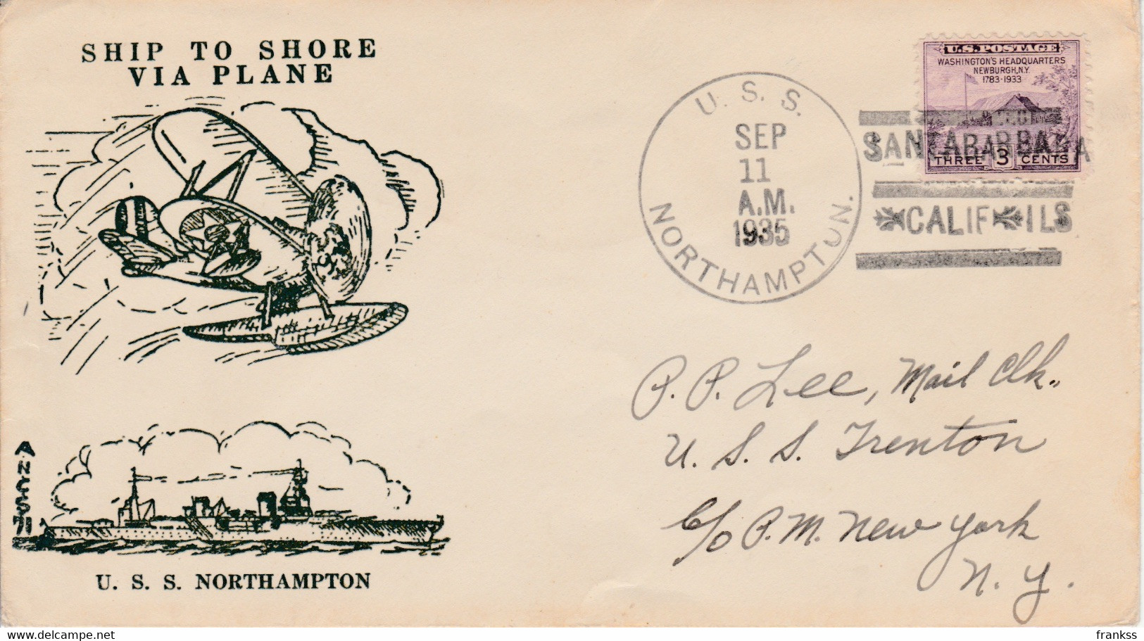 Letter Schip To Shore Via Plane 1935 U.S.S Northampton - Cartas & Documentos