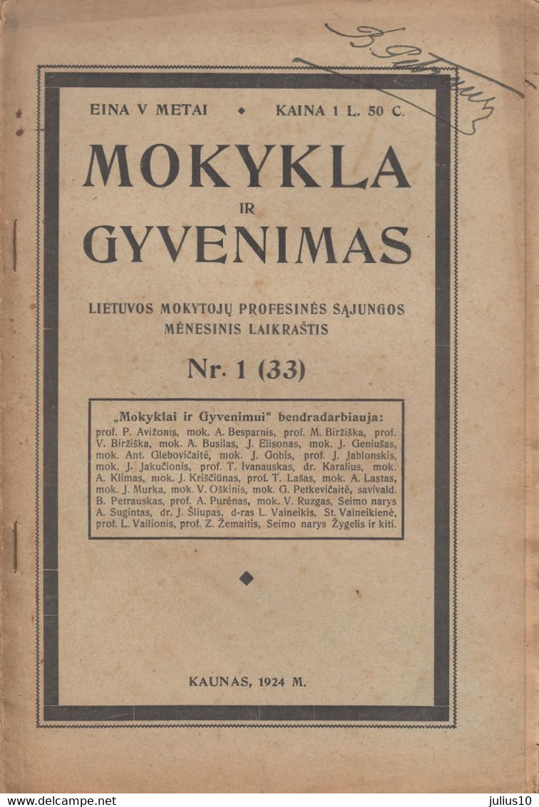 Magazine Lithuania Mokykla Ir Gyvenimas. 1924 / 1(33) - Revues & Journaux