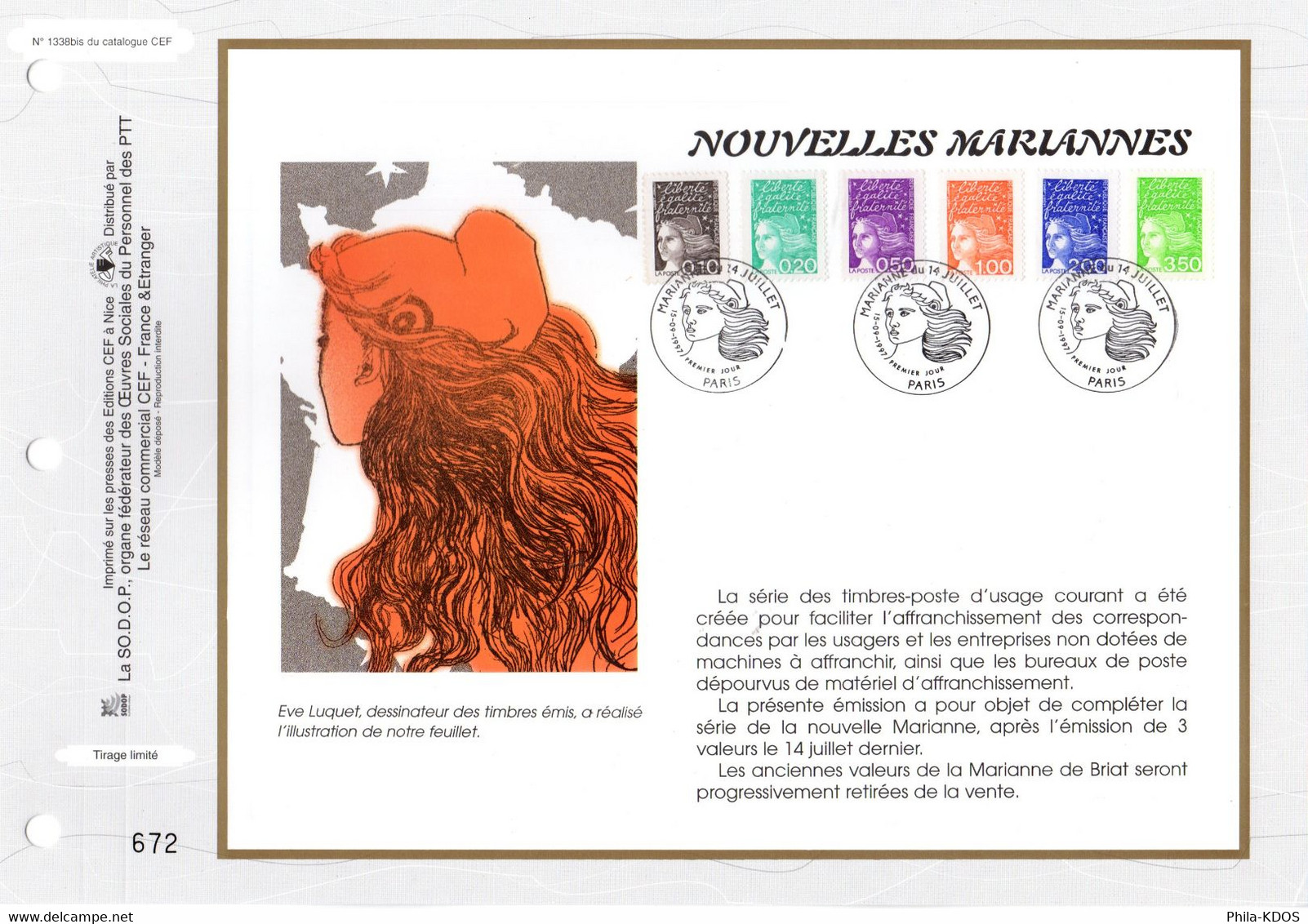 " MARIANNE DU 14 JUILLET / DE LUQUET " Sur 2 Feuillets CEF 1er Jour N°tés De 1997. N° YT 3086 à 3099 Parfait état. FDC - 1997-2004 Marianne (14. Juli)