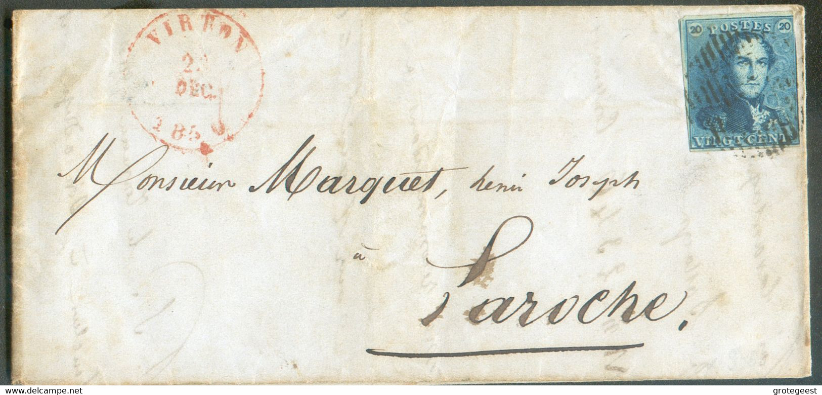 N°2 - Epaulette 20 Centimes Bleue, à Peine Touchée En Haut à Droite Sinon Bien Margée Et Voisin, Obl. P.126 Sur Lettre D - 1849 Schulterklappen