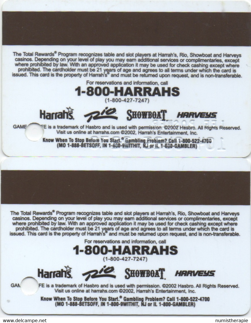 2 Cartes Casino : Total Rewards LIFE © 2002 (1 Embossed + 1 Printed) - Cartes De Casino