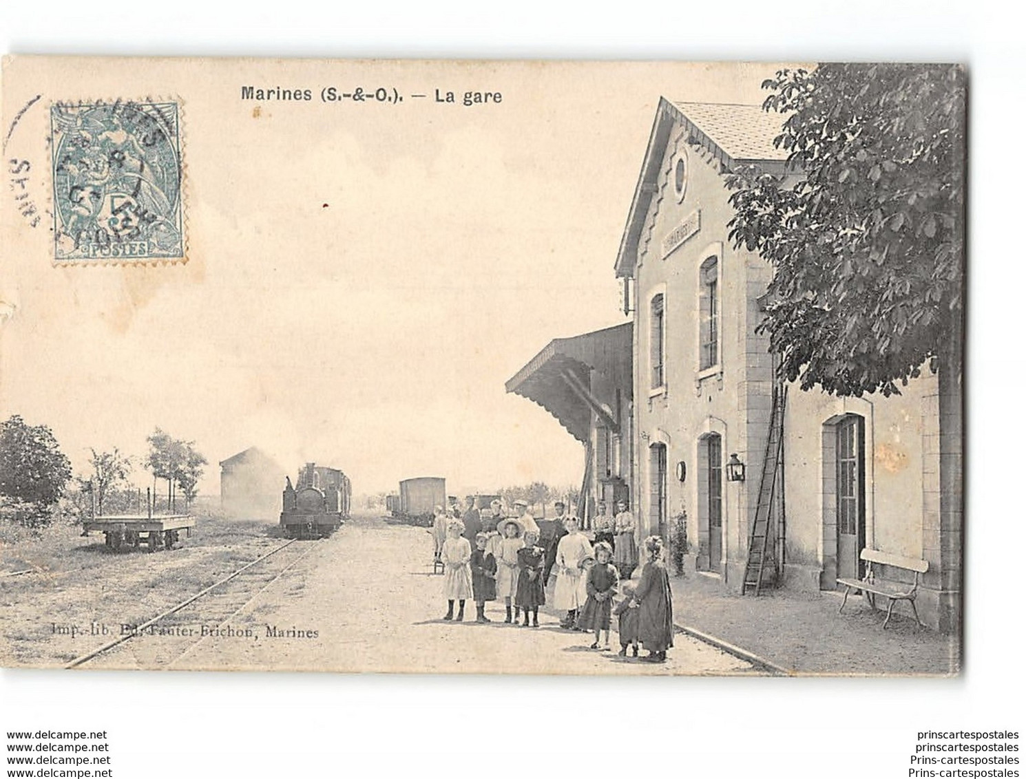 CPA 95 Marines La Gare Et Le Train Tramway - Marines