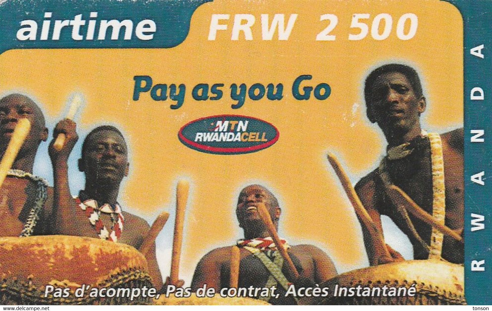Rwanda, RW-MTN-REF-0003?, FRW 2500 Airtime, Pay As You Go, Musicians, 2 Scans.   Not In Colnect Catalogue.   Writing On - Rwanda